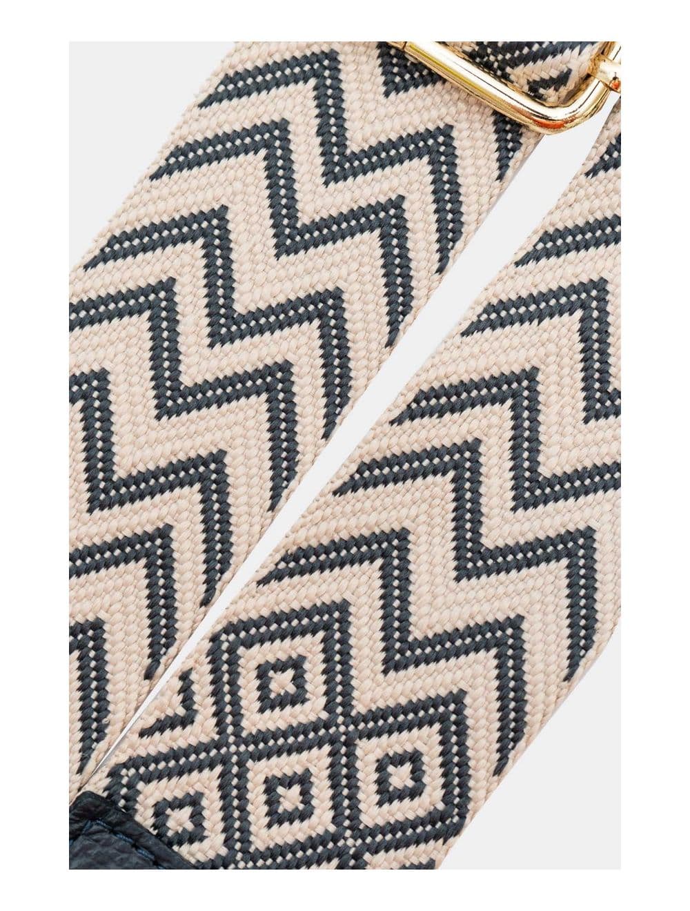 Sangle Bandoulière en Toile Coton Garnie en Cuir Vachette Grainé-SALLY 9005-Marine — vue 3