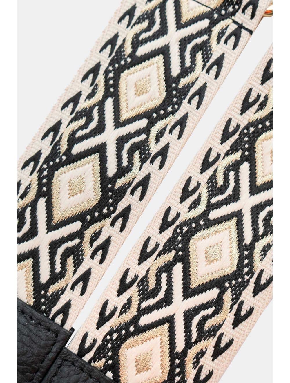 Sangle Bandoulière en Toile Coton Garnie en Cuir Vachette Grainé-YONA 9001-NOIR/DORE — vue 3