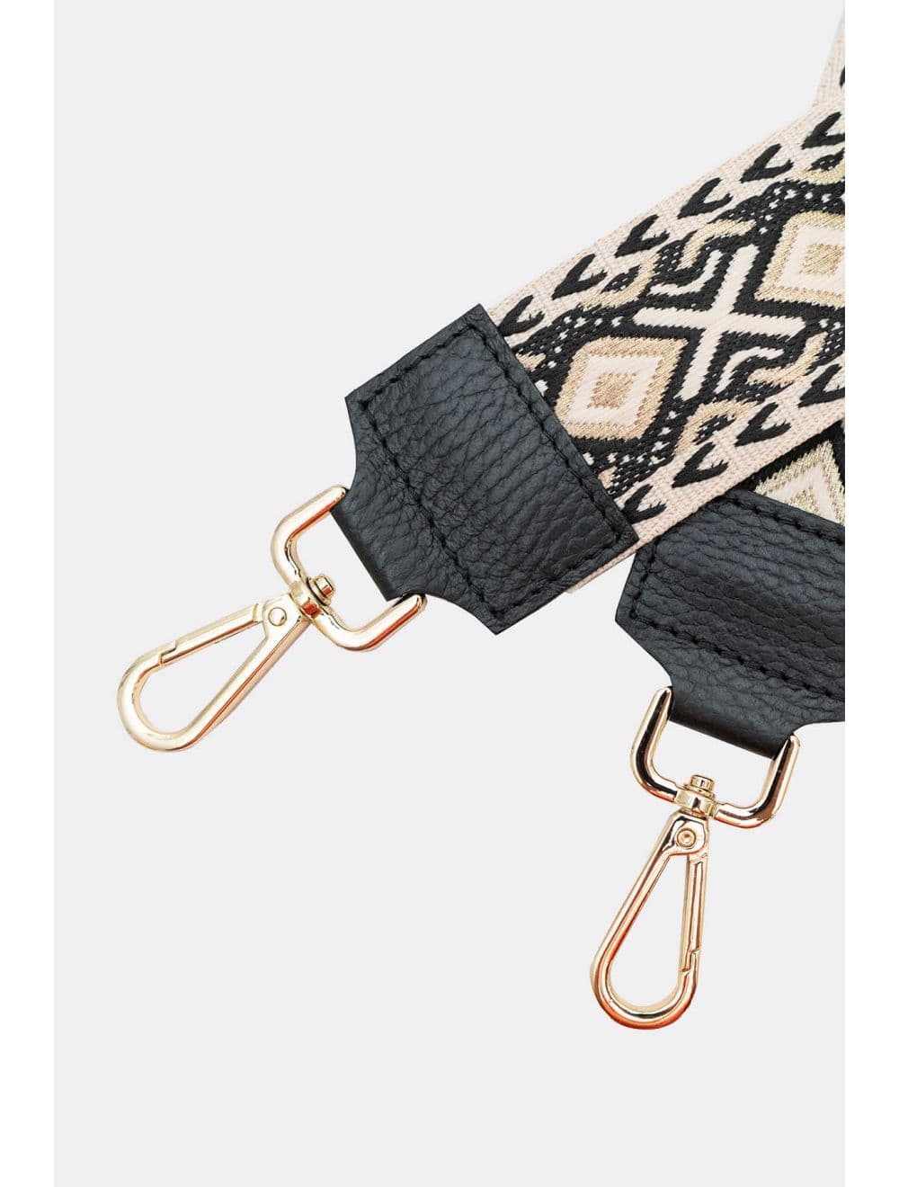 Sangle Bandoulière en Toile Coton Garnie en Cuir Vachette Grainé-YONA 9001-NOIR/DORE — vue 4
