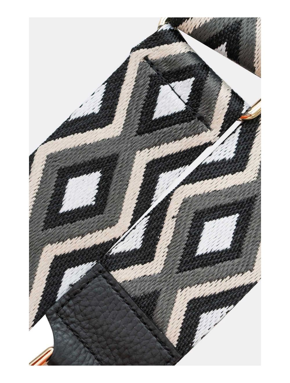 Sangle Bandoulière en Toile Coton Garnie en Cuir Vachette Grainé-SHERINE 9006-Noir — vue 3