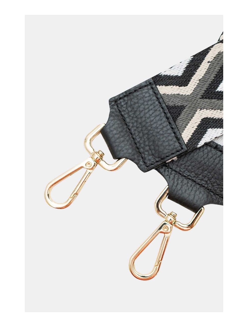 Sangle Bandoulière en Toile Coton Garnie en Cuir Vachette Grainé-SHERINE 9006-Noir — vue 4