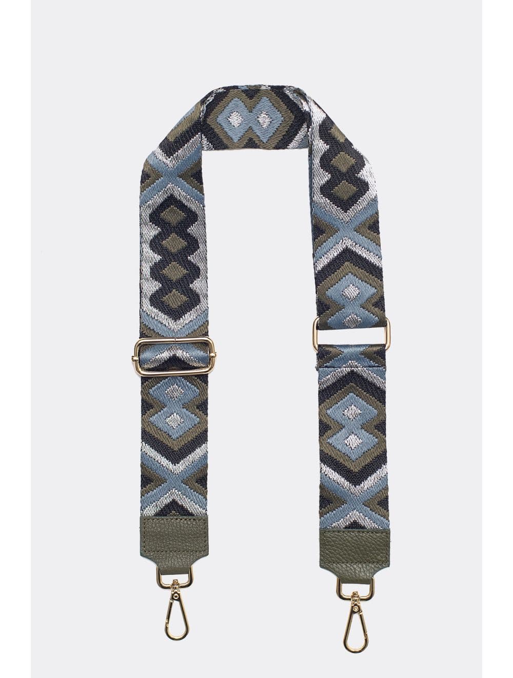 Sangle Bandoulière en Toile Coton Garnie en Cuir Vachette Grainé-YONA 9004-KAKI
