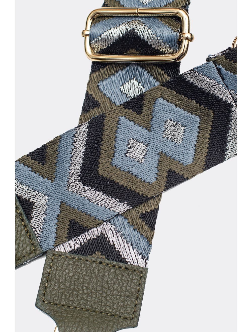 Sangle Bandoulière en Toile Coton Garnie en Cuir Vachette Grainé-YONA 9004-KAKI — vue 3