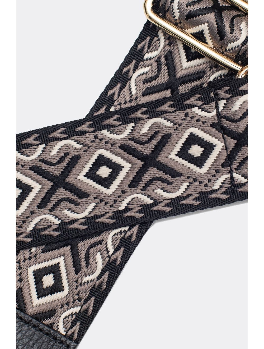 Sangle Bandoulière en Toile Coton Garnie en Cuir Vachette Grainé-YONA 9001-NOIR — vue 3