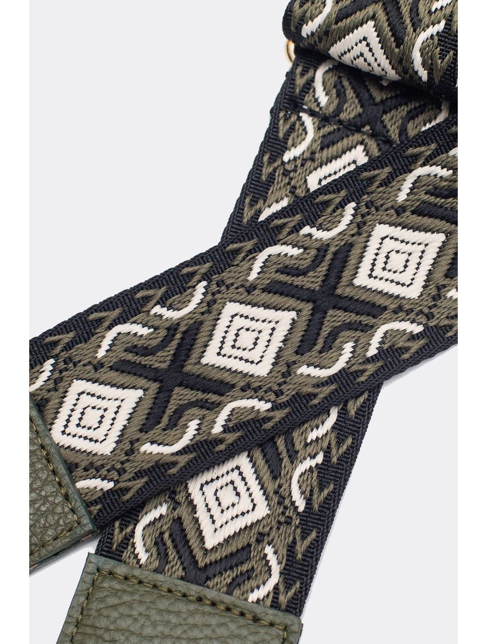 Sangle Bandoulière en Toile Coton Garnie en Cuir Vachette Grainé-YONA 9001-KAKI — vue 3