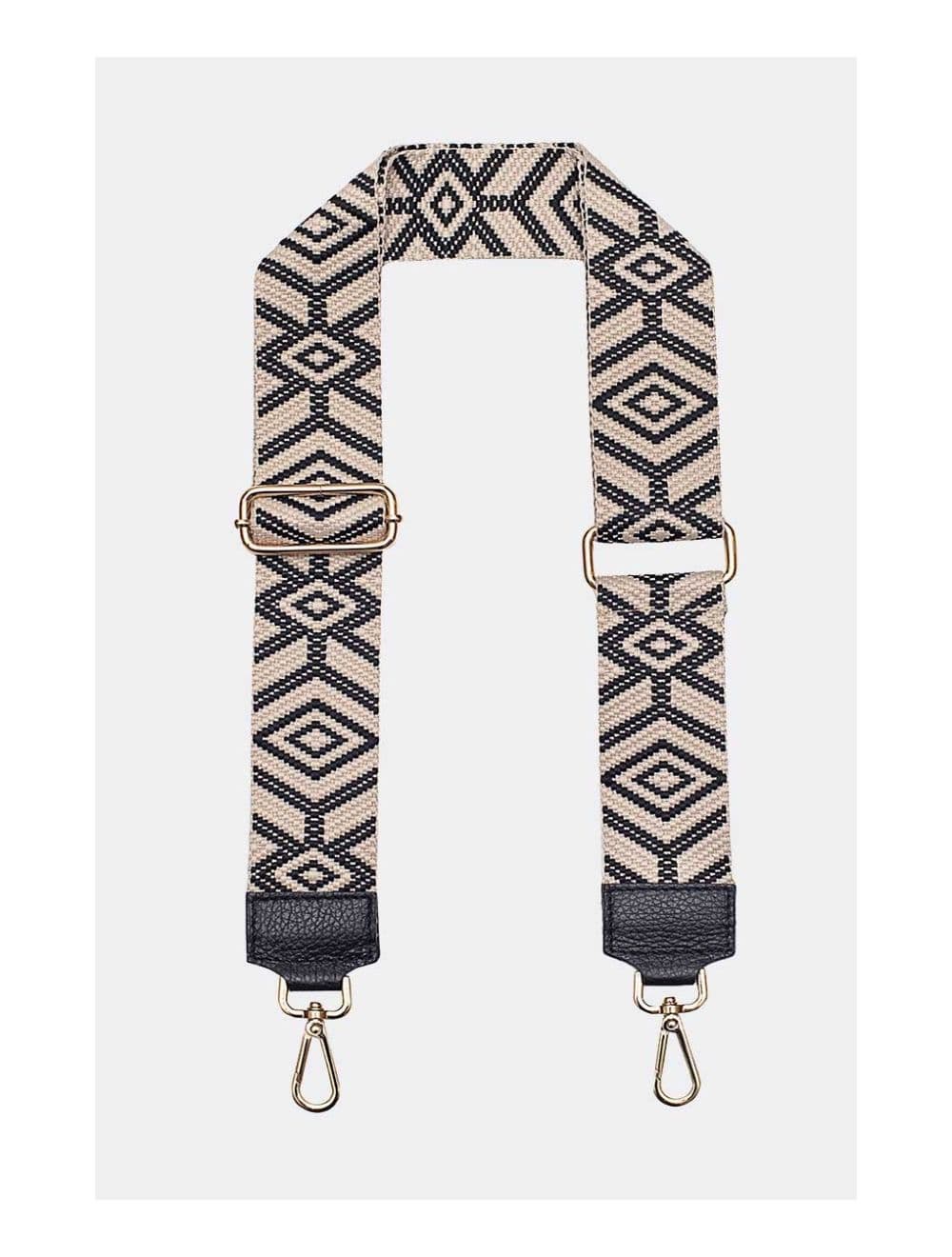 Sangle Bandoulière en Toile Coton Garnie en Cuir Vachette Grainé-ARTEMIS 9003-Black — vue 2