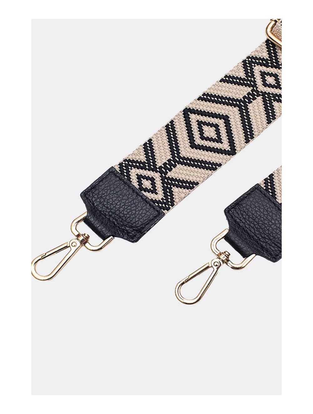 Sangle Bandoulière en Toile Coton Garnie en Cuir Vachette Grainé-ARTEMIS 9003-Black — vue 3