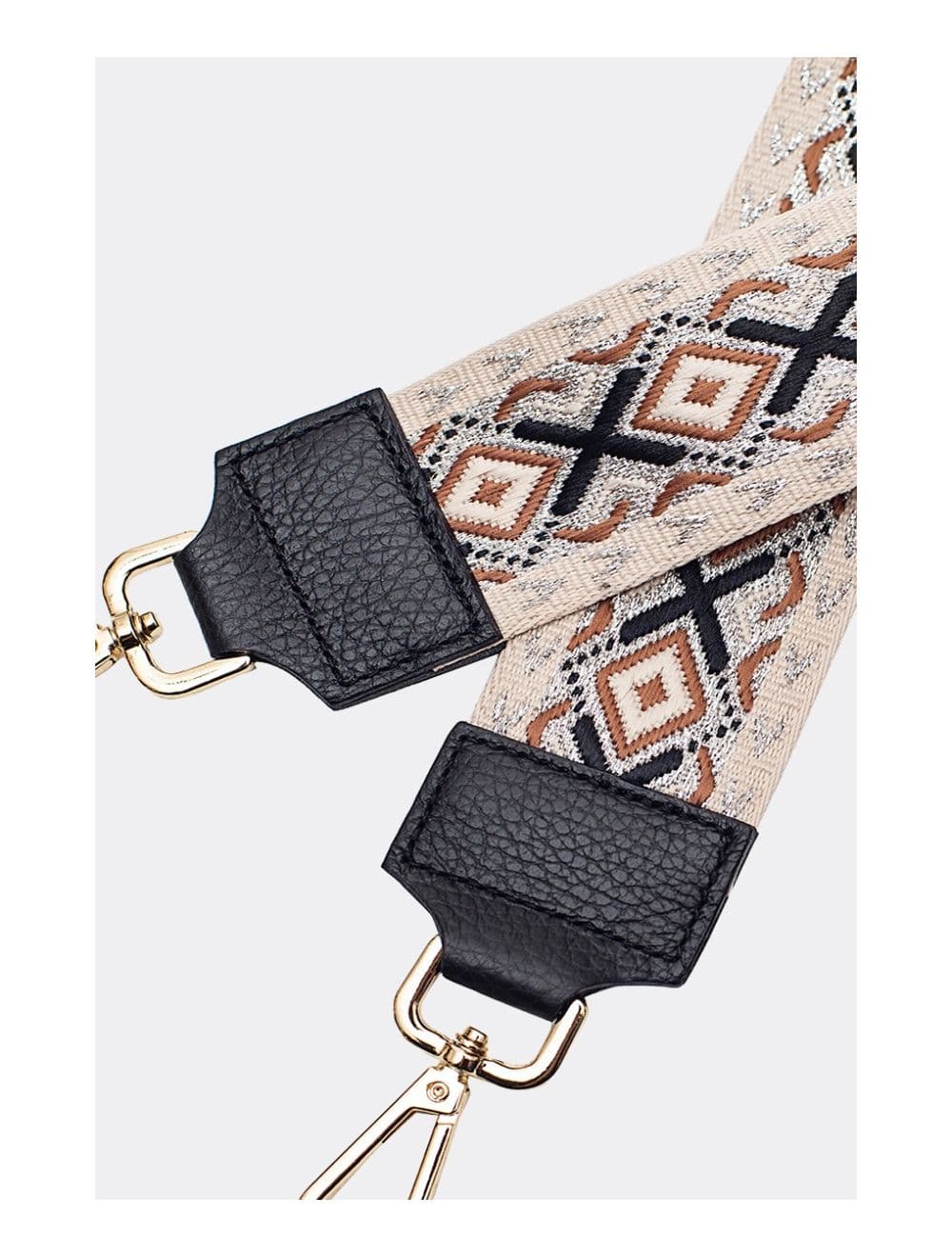 Sangle Bandoulière en Toile Coton Garnie en Cuir Vachette Grainé-YONA 9001-Noir/Argent — vue 3