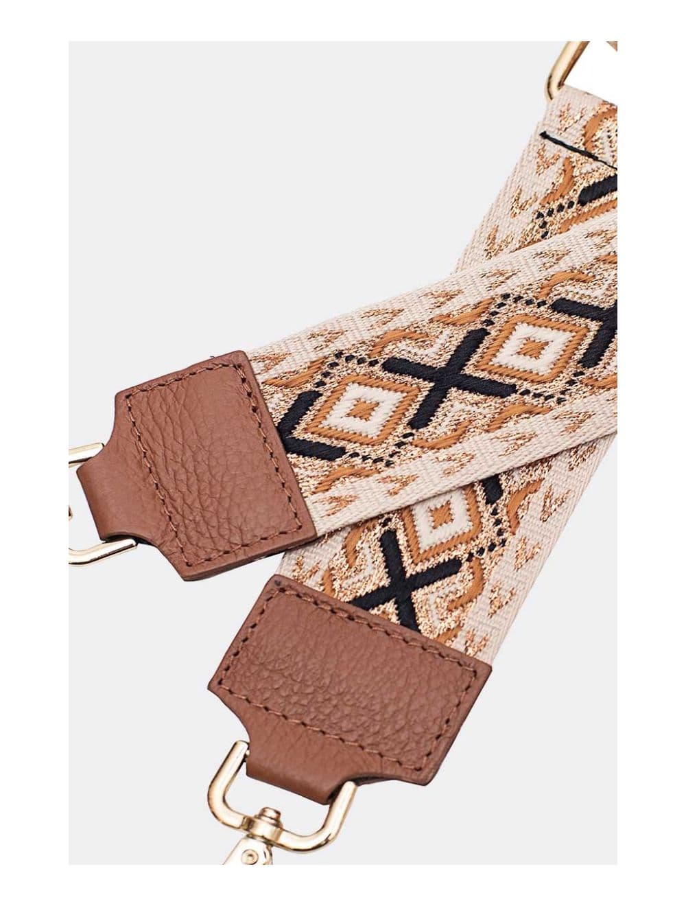 Sangle Bandoulière en Toile Coton Garnie en Cuir Vachette Grainé-YONA 9001-Camel