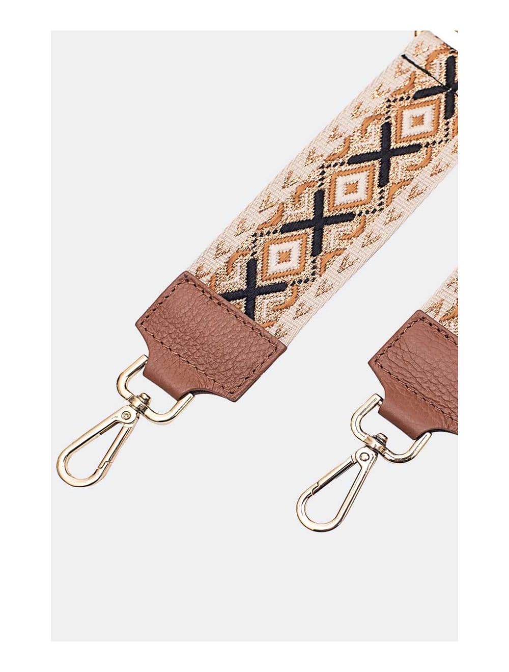 Sangle Bandoulière en Toile Coton Garnie en Cuir Vachette Grainé-YONA 9001-Camel — vue 3