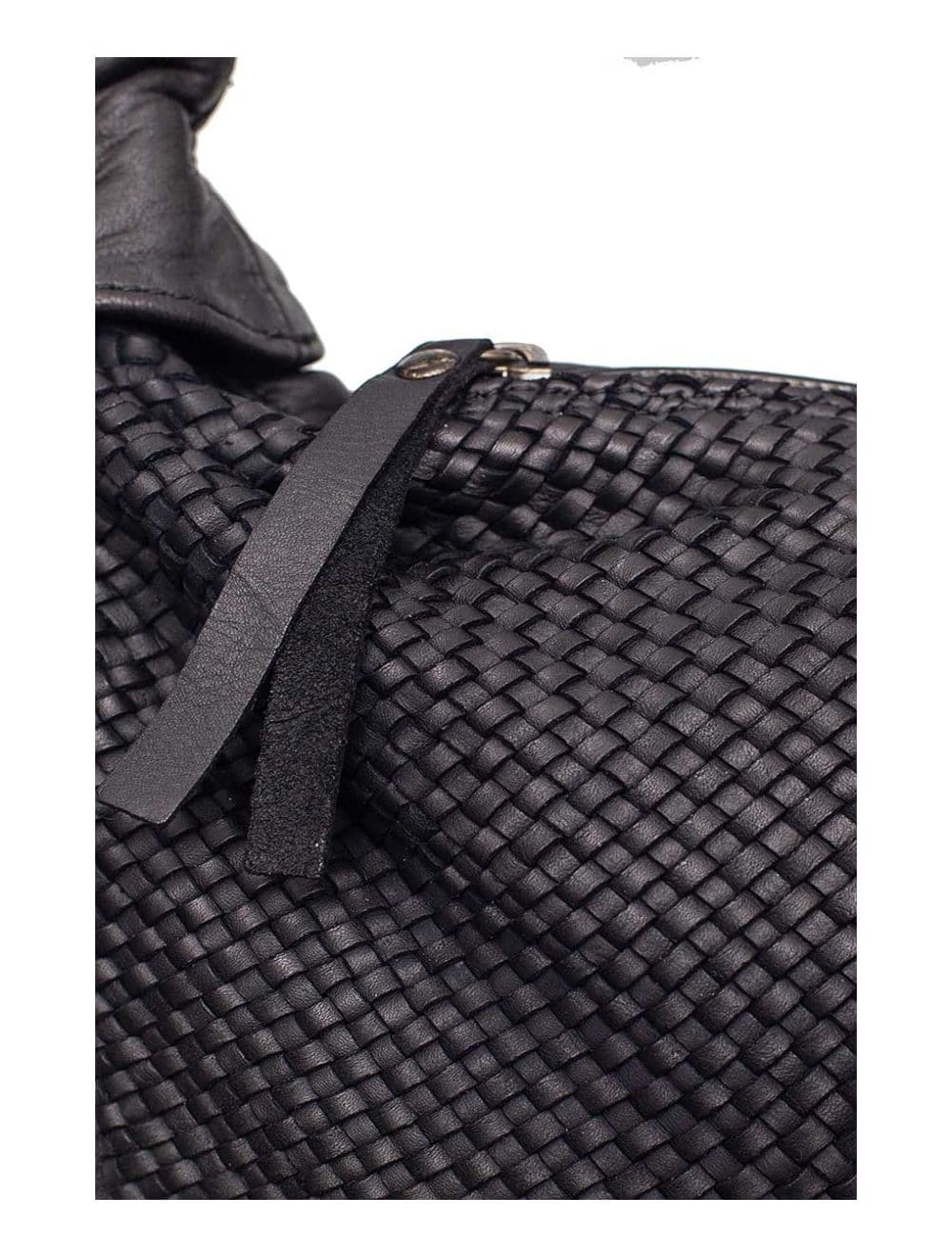 Sac Porté Epaule Demi-lune en Cuir Vachette Style Vintage Tressé AIDA 4069-Black — vue 4