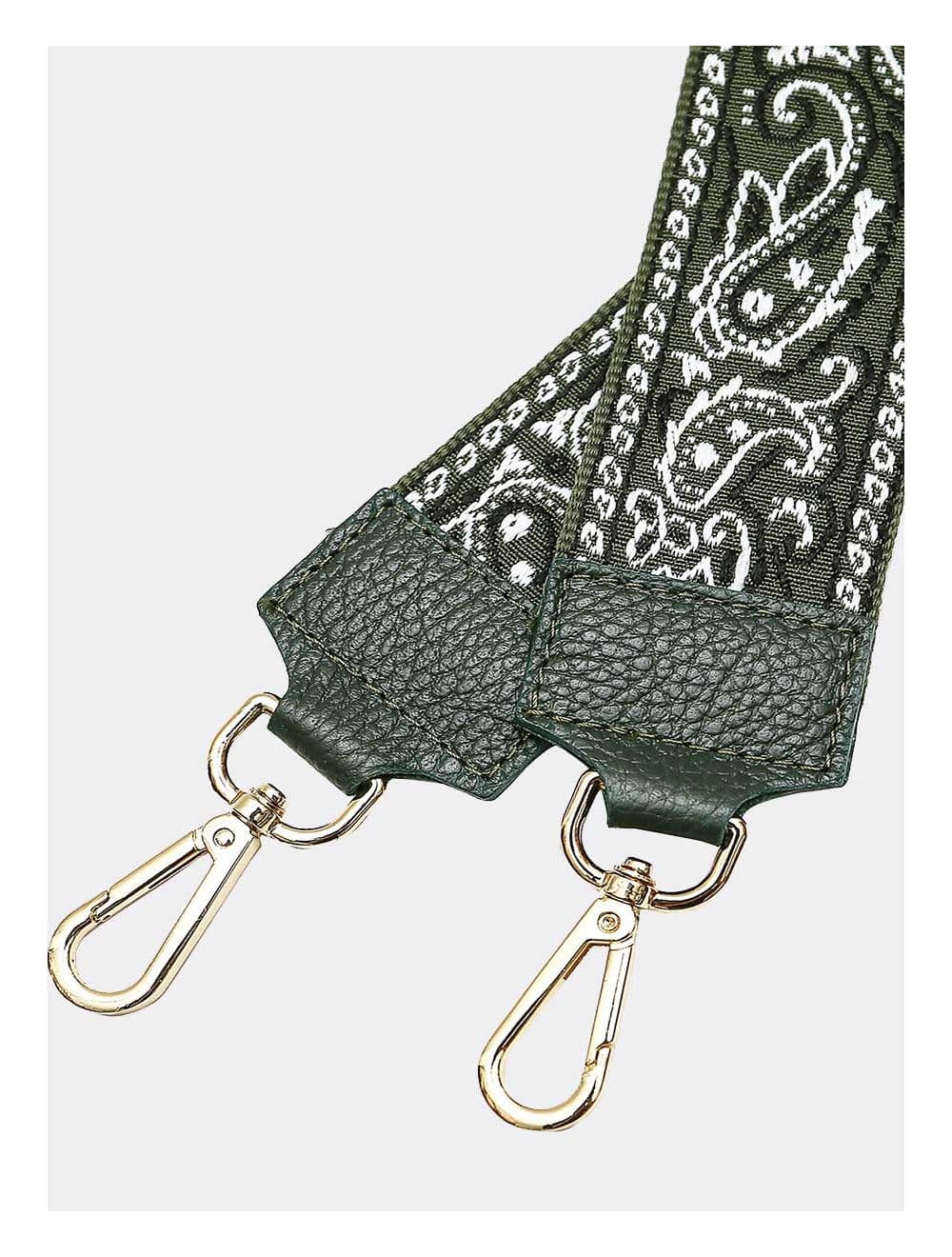 Sangle Bandoulière en Toile Coton Garnie en Cuir Vachette Grainé-GLORIA 9002-KAKI — vue 2