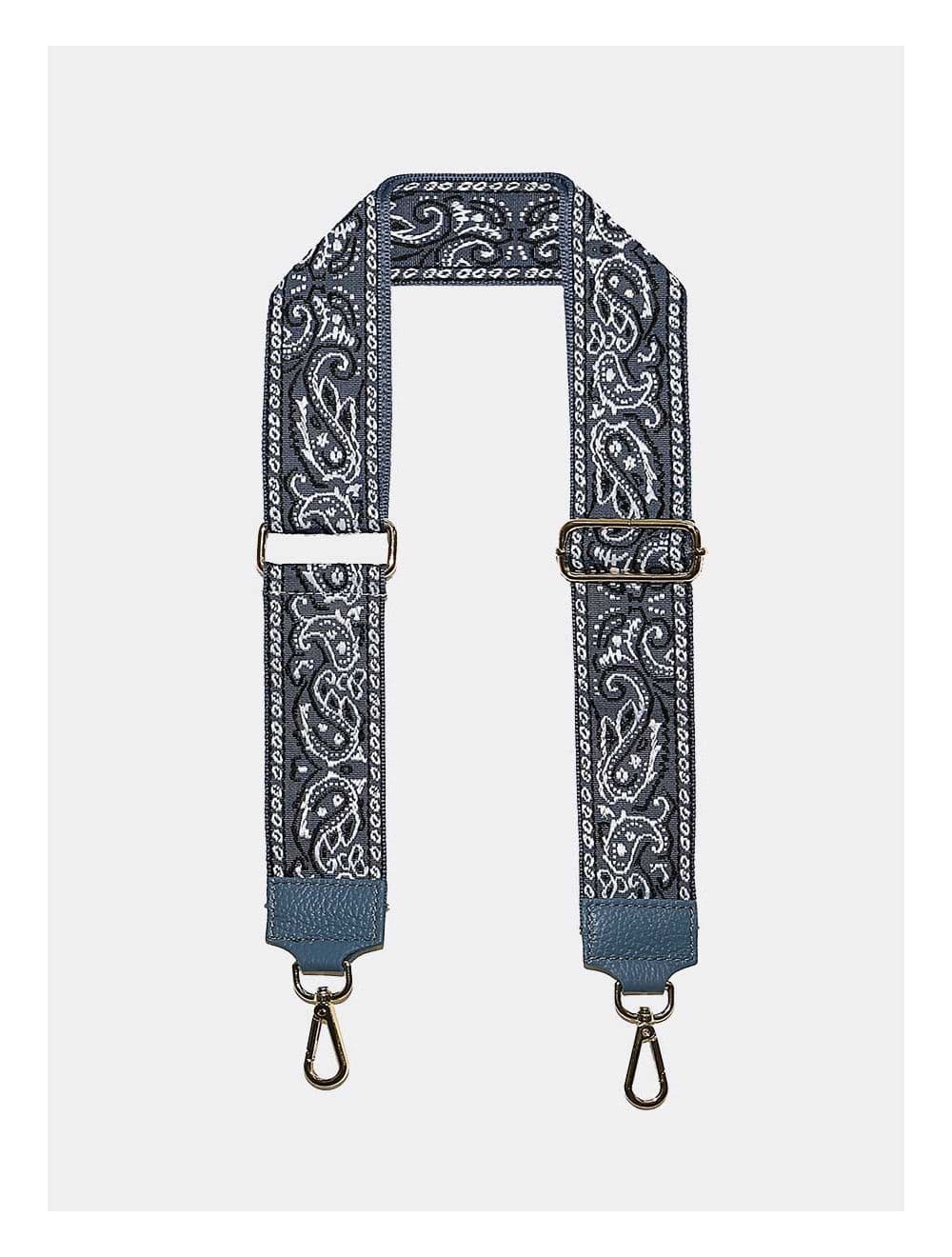 Sangle Bandoulière en Toile Coton Garnie en Cuir Vachette Grainé-GLORIA 9002-JEAN