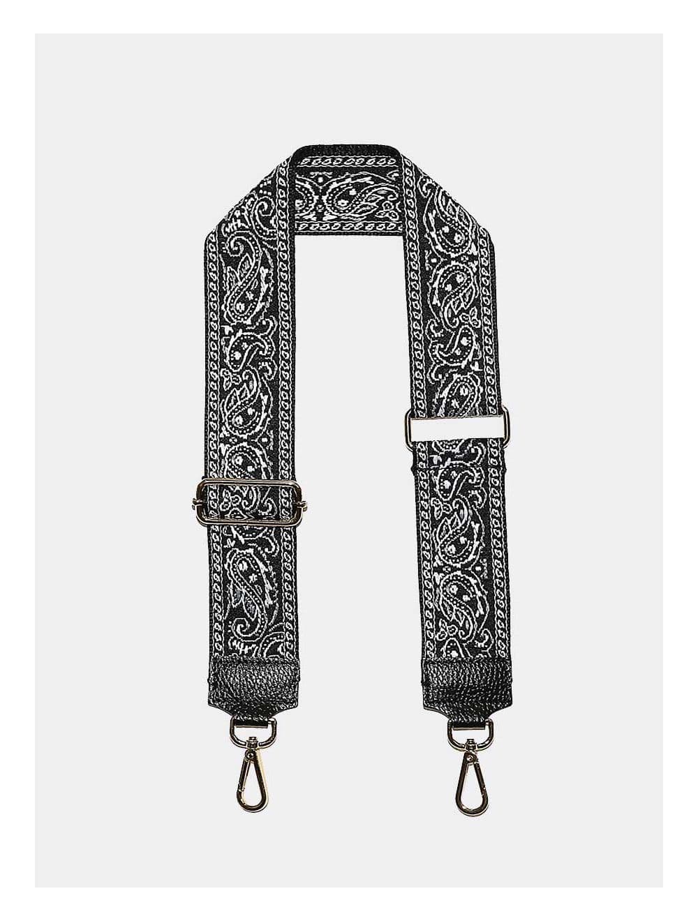 Sangle Bandoulière en Toile Coton Garnie en Cuir Vachette Grainé-GLORIA 9002-NOIR
