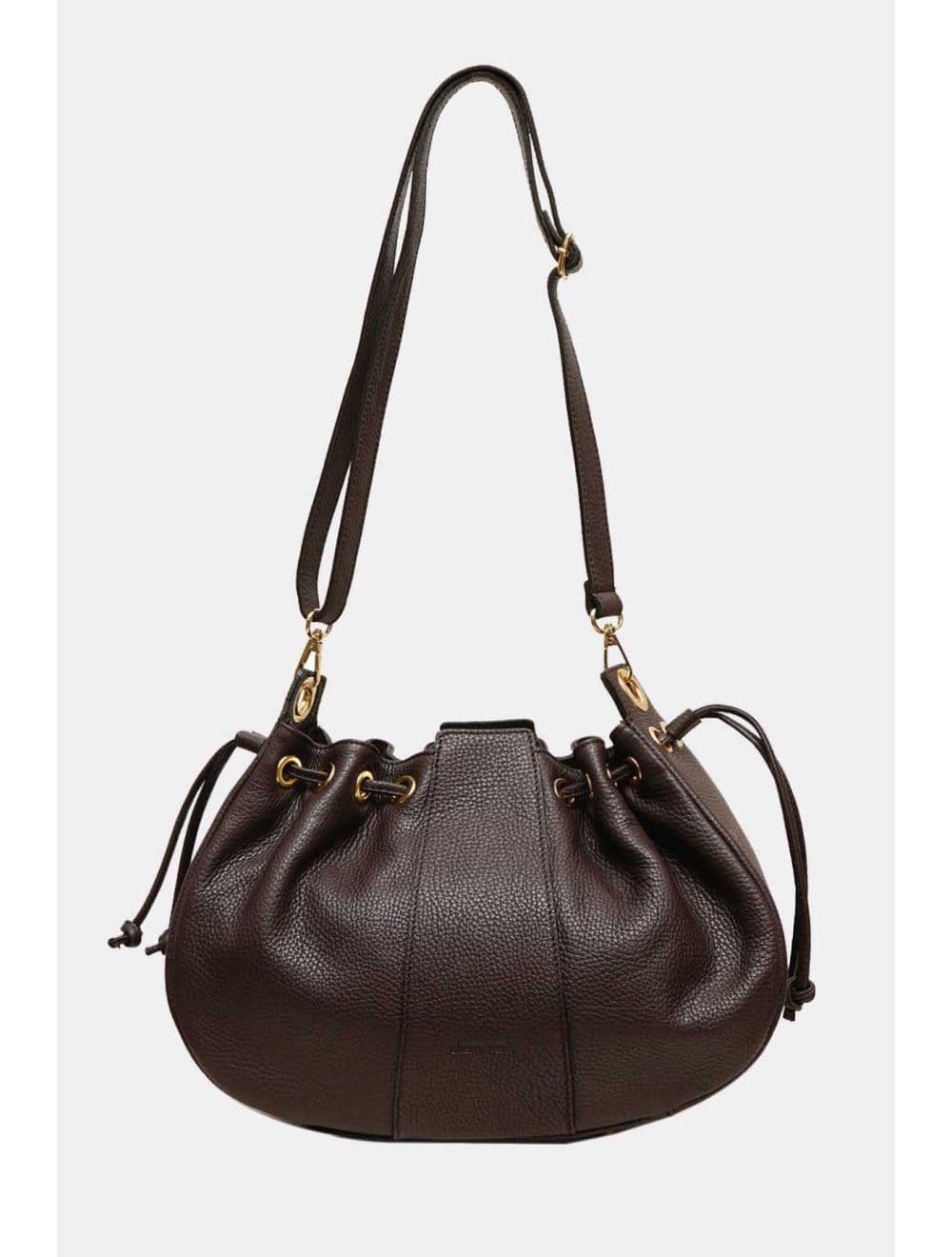 Sac Bourse Bandoulière En Cuir De Vachette Grainé 4198 ARWEN-Chocolat