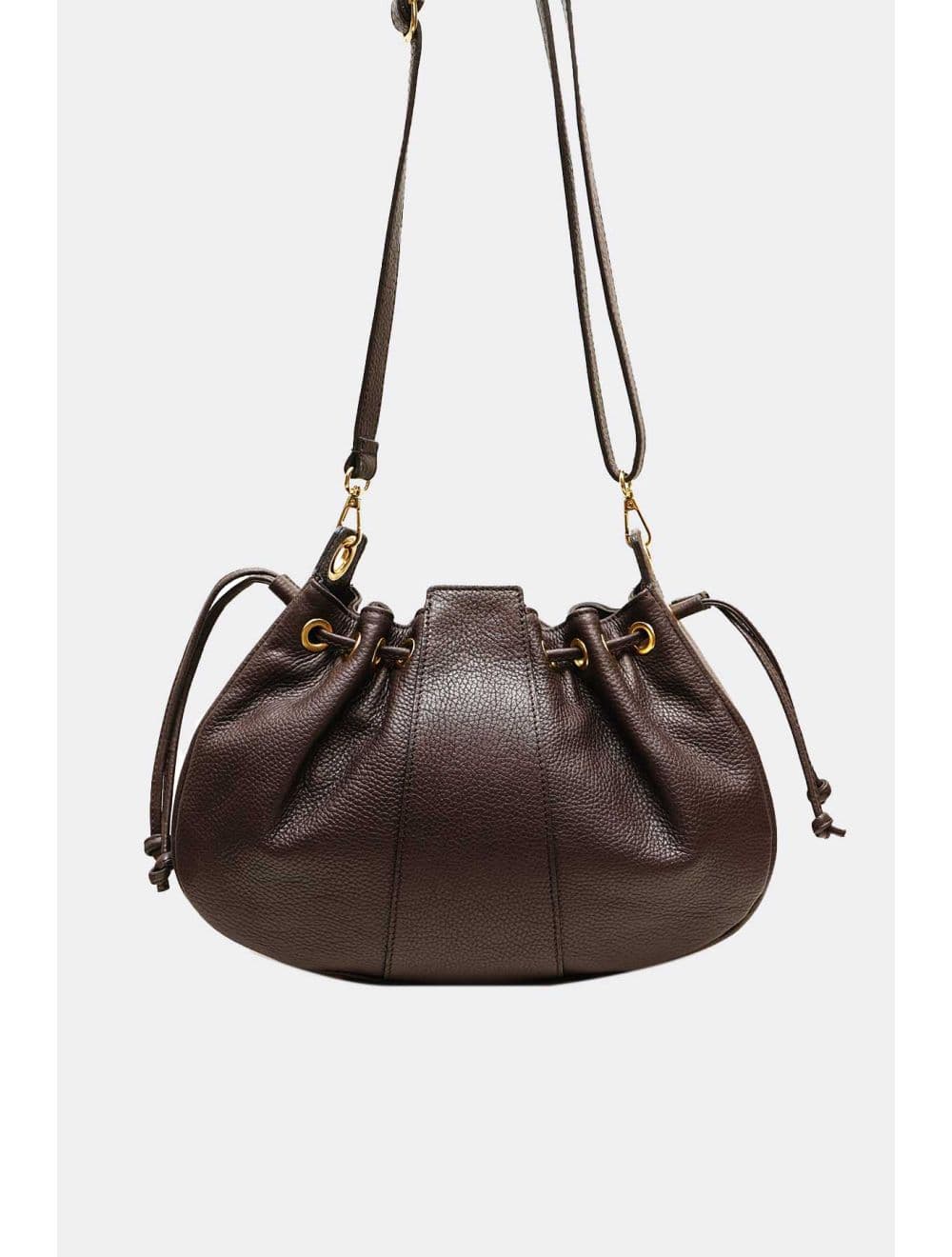 Sac Bourse Bandoulière En Cuir De Vachette Grainé 4198 ARWEN-Chocolat — vue 3