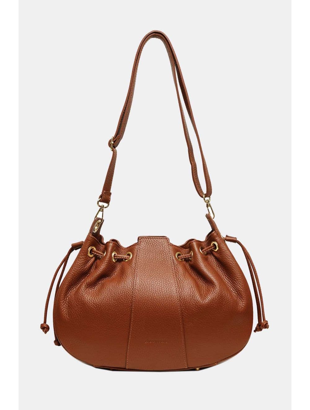 Sac Bourse Bandoulière En Cuir De Vachette Grainé 4198 ARWEN-Cognac