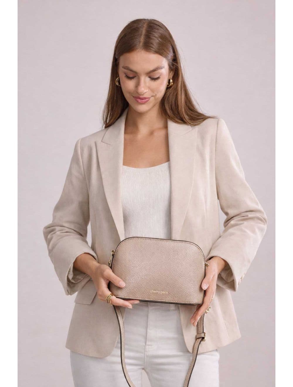 Sac Porté Croisé en Cuir Vachette-DEBORAH PALMELLATO 4013D-Taupe — vue 5