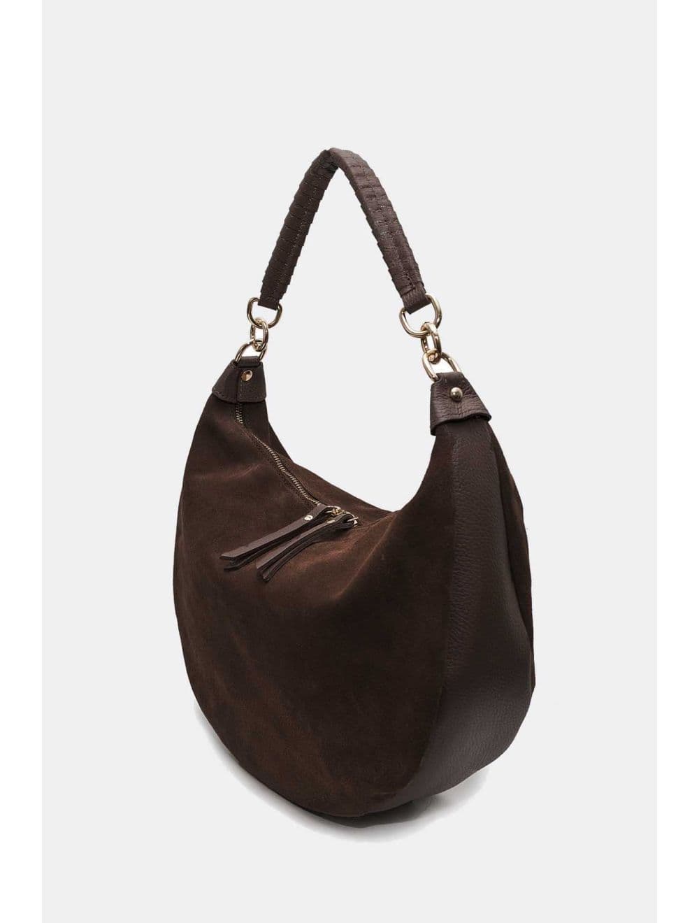 Sac Porté Épaule Croûte Cuir Vachette Suède et Grainée 4165 NADINE SUEDE-Chocolat — vue 3