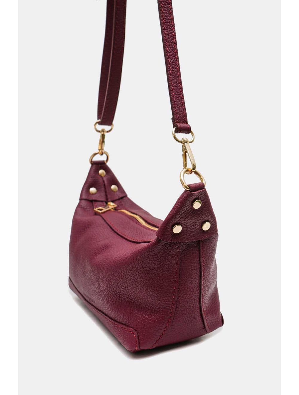 Sac porté croisé en cuir de vachette grainée 4177 ARWEN-Bordeaux — vue 3