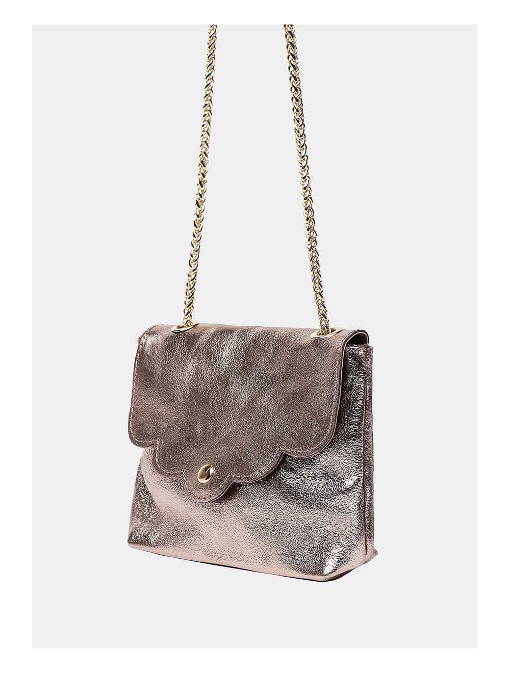 Sac Porté Travers Pochette Cuir Métalisé-3973B MINI PIA METAL-Etain