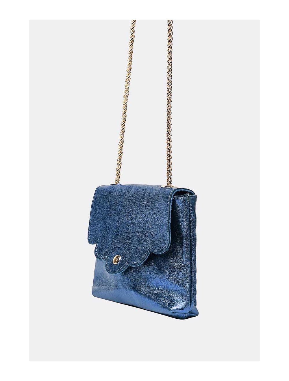 Sac Porté Travers Pochette Cuir Métalisé-3973B MINI PIA METAL-Bleu — vue 4