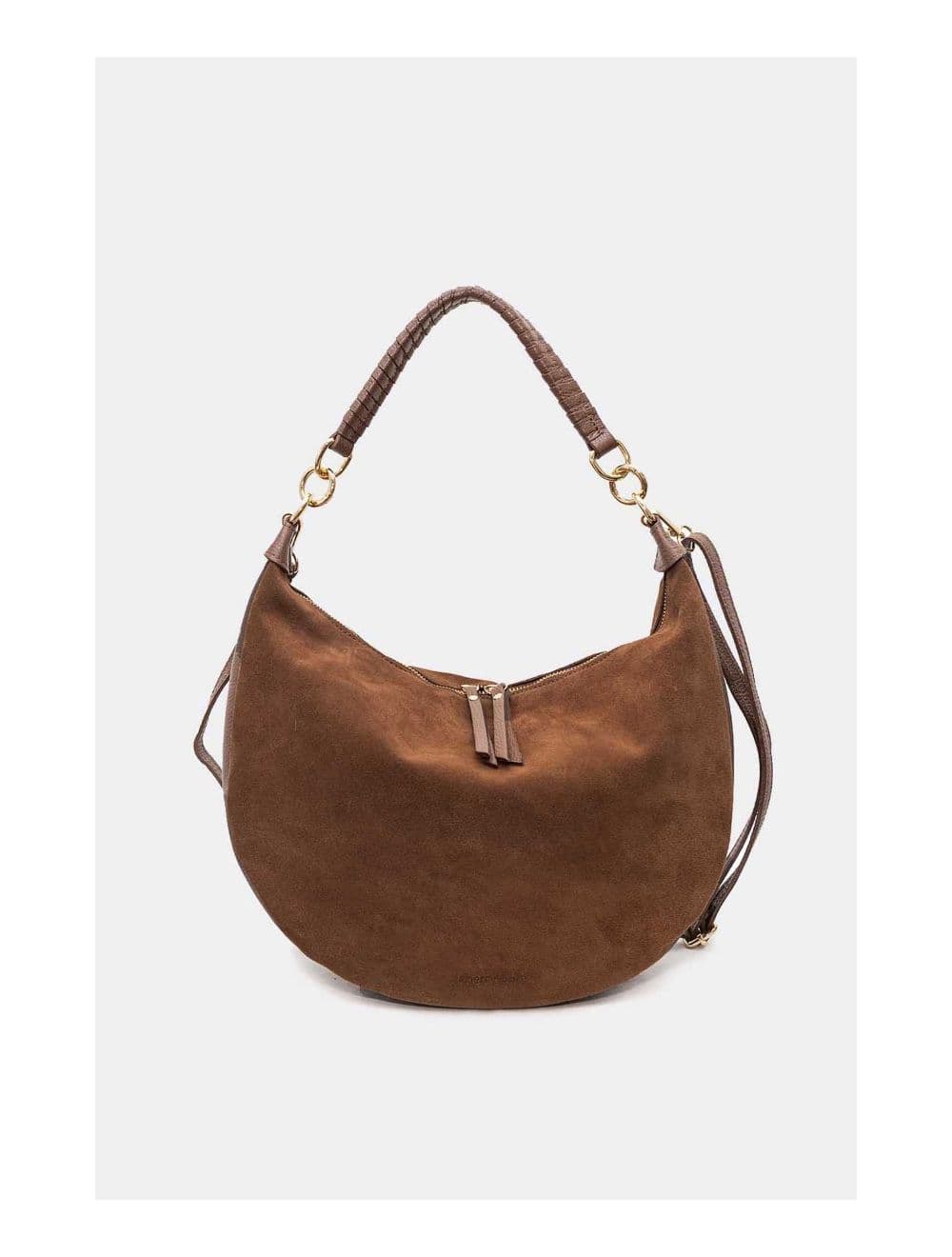 Sac Porté Épaule Croûte Cuir Vachette Suède et Grainée 4165 NADINE SUEDE-Marron