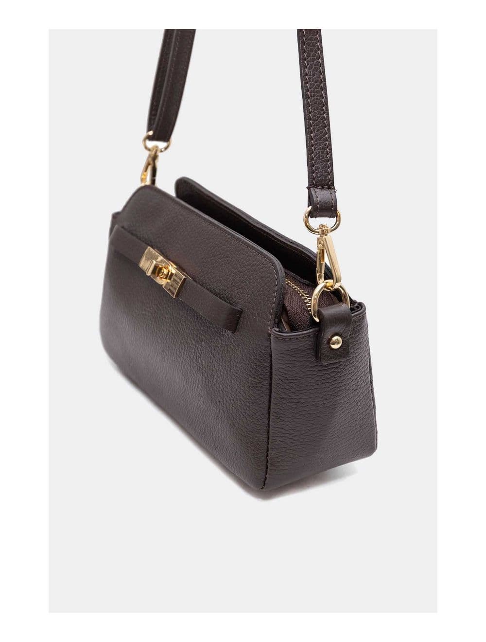 Sac Porté Croisé En Cuir De Vachette Grainée 4167 MARJANE-Chocolat — vue 3