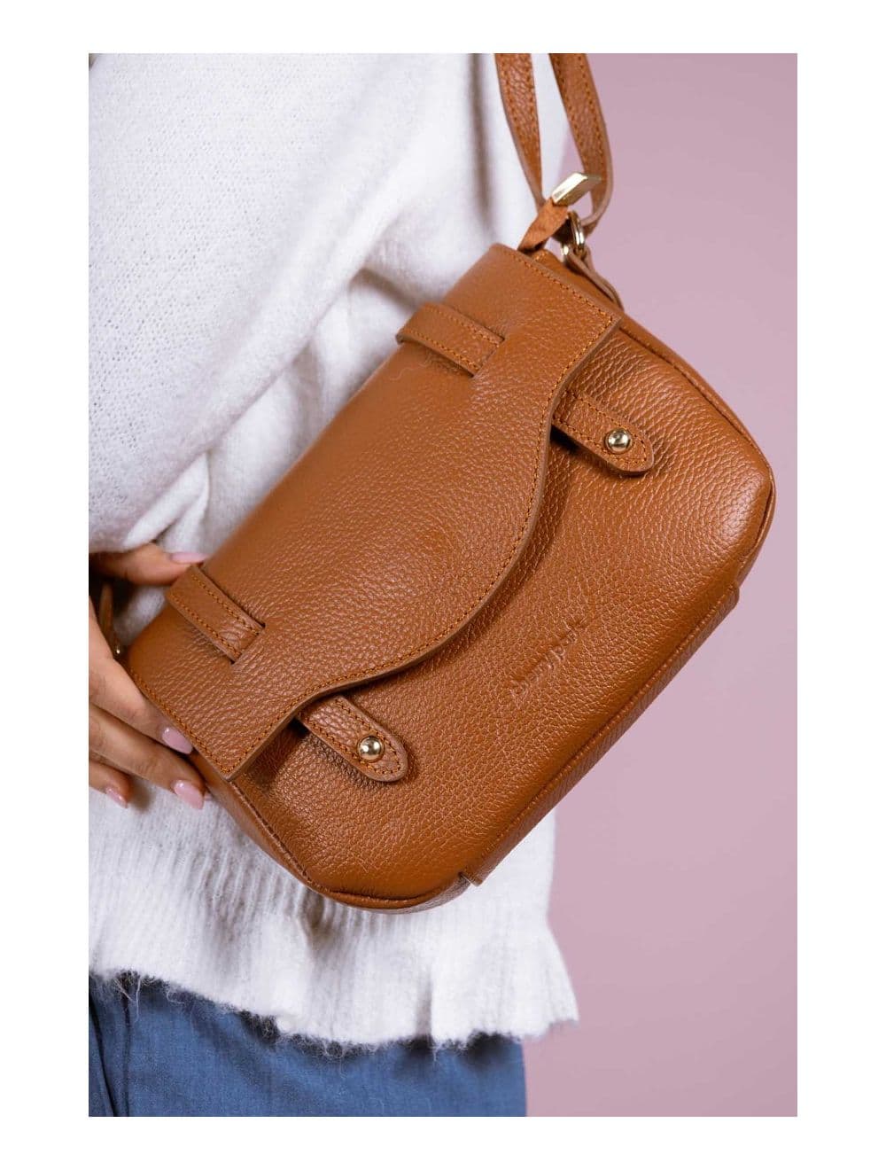 Sac Besace Porté Croisé En Cuir Vachette Grainé 4161 CALISTA-Cognac