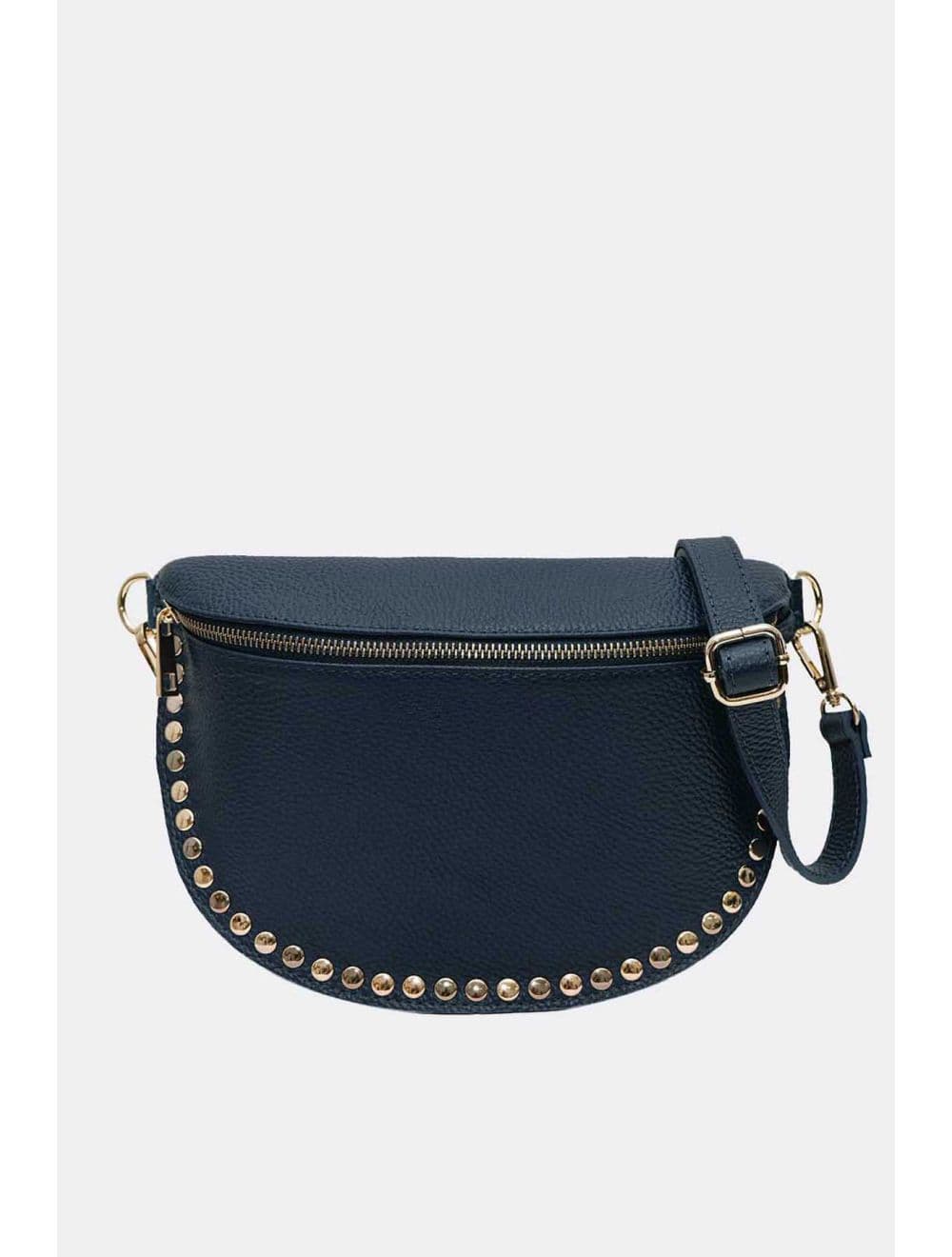 Sac Banane En Croûte Vachette Grainée Cloutée 4147 BEATRICE-Marine