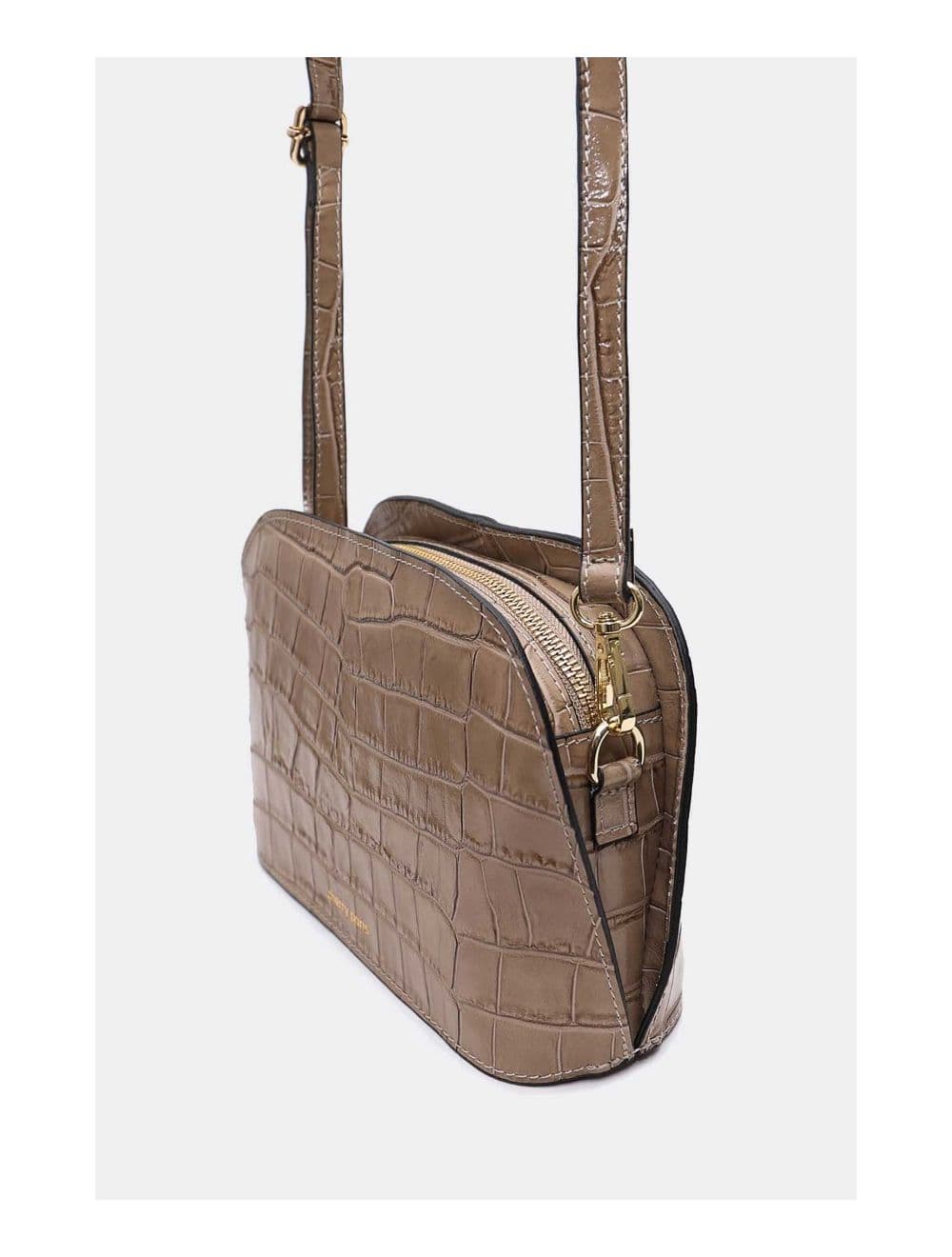 Sac Porté Croisé en Cuir Vachette Motif Croco-DEBORAH CROCO 4013C-Taupe — vue 3