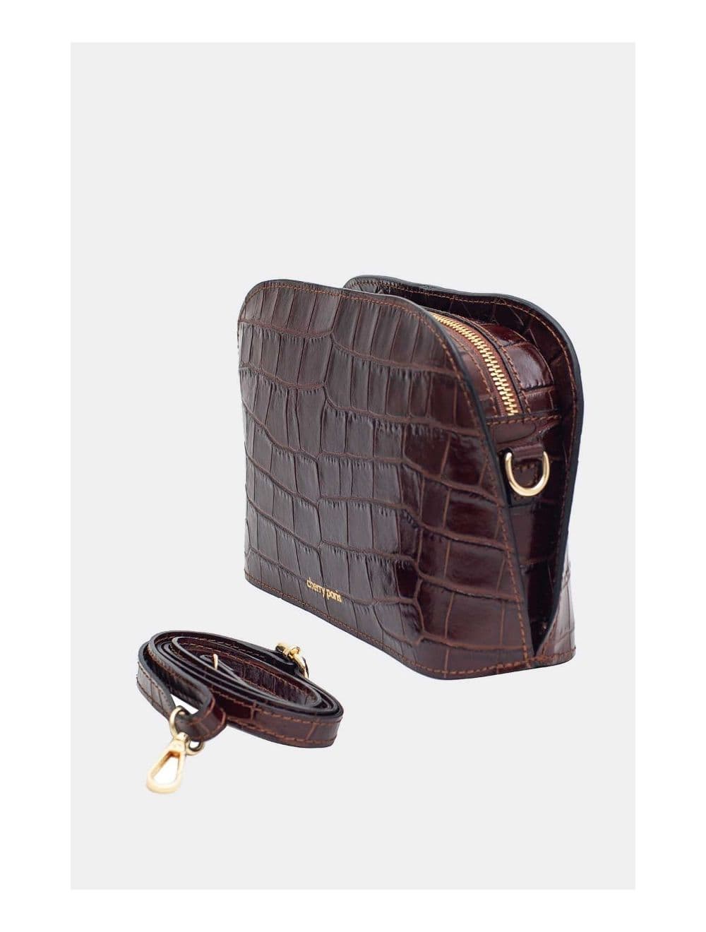 Sac Porté Croisé en Cuir Vachette Motif Croco-DEBORAH CROCO 4013C-Marron — vue 3