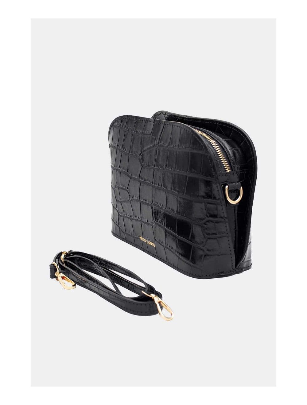 Sac Porté Croisé en Cuir Vachette Motif Croco-DEBORAH CROCO 4013C-Noir