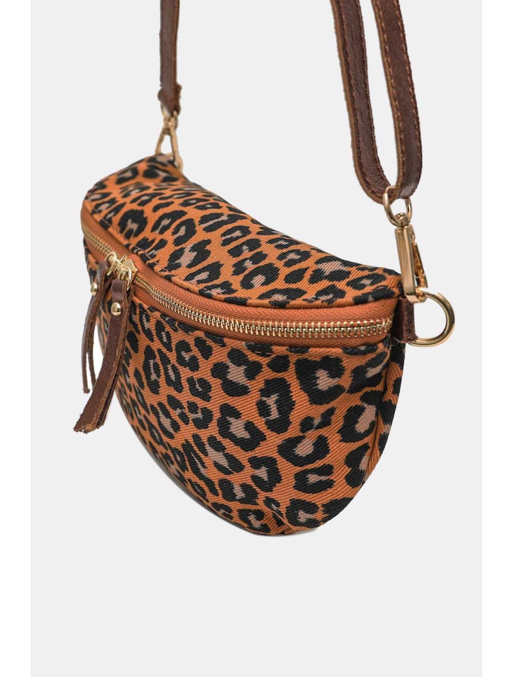 Sac Banane Textile Velours Garni Croûte Cuir Vachette Métallisé 4135B ROSA LEOPARD-CAMEL — vue 4