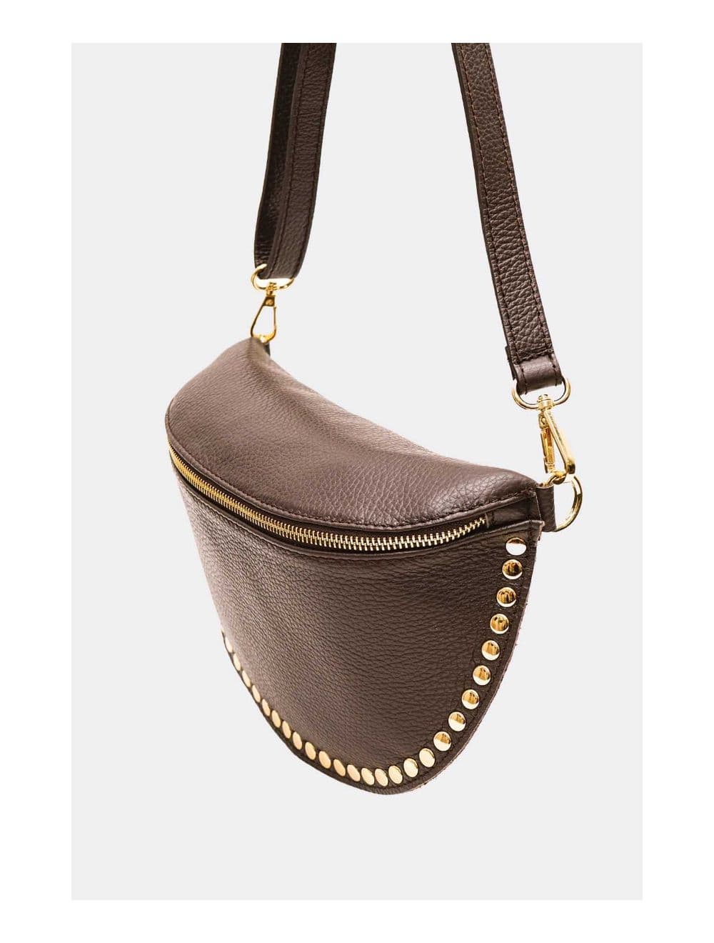 Sac Banane En Croûte Vachette Grainée Cloutée 4147 BEATRICE-Chocolat — vue 3