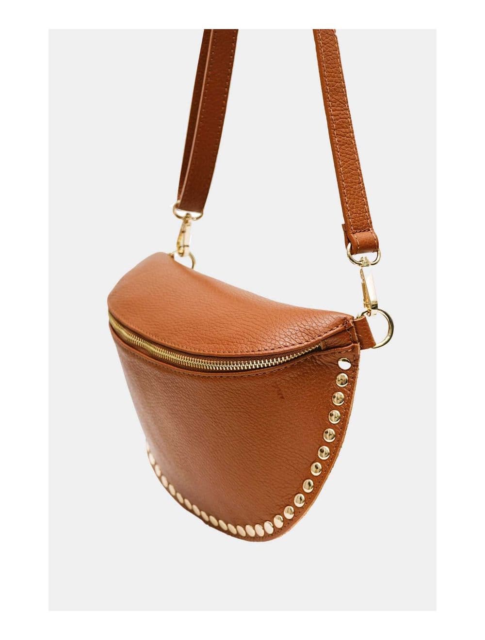 Sac Banane En Croûte Vachette Grainée Cloutée 4147 BEATRICE-Cognac — vue 3