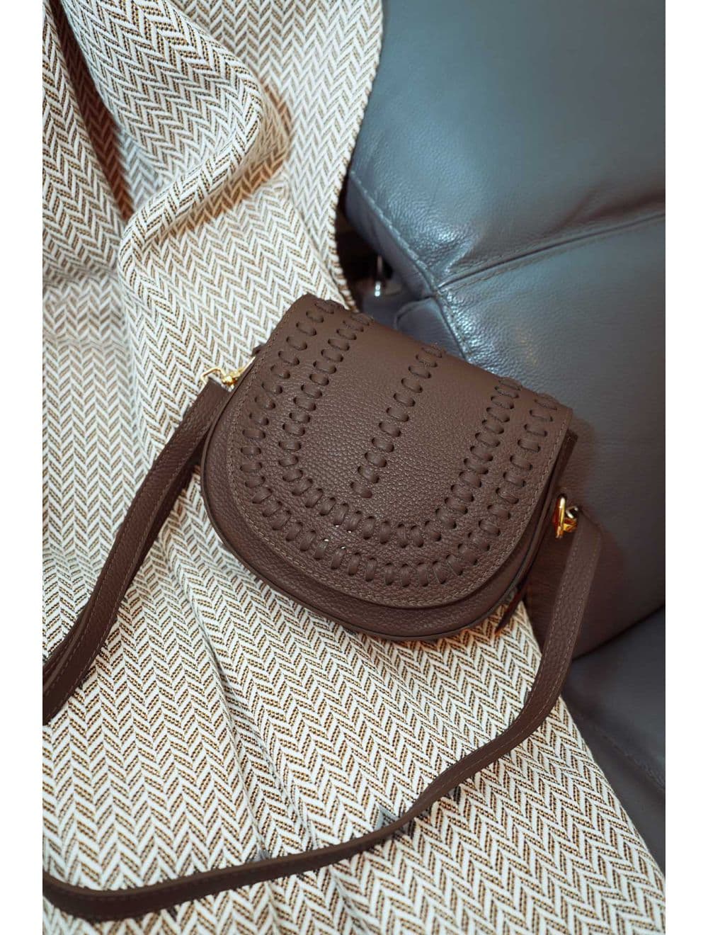 Sac Porté Travers En Cuir Vachette Gainé-TATIANA 4080-Chocolat — vue 4