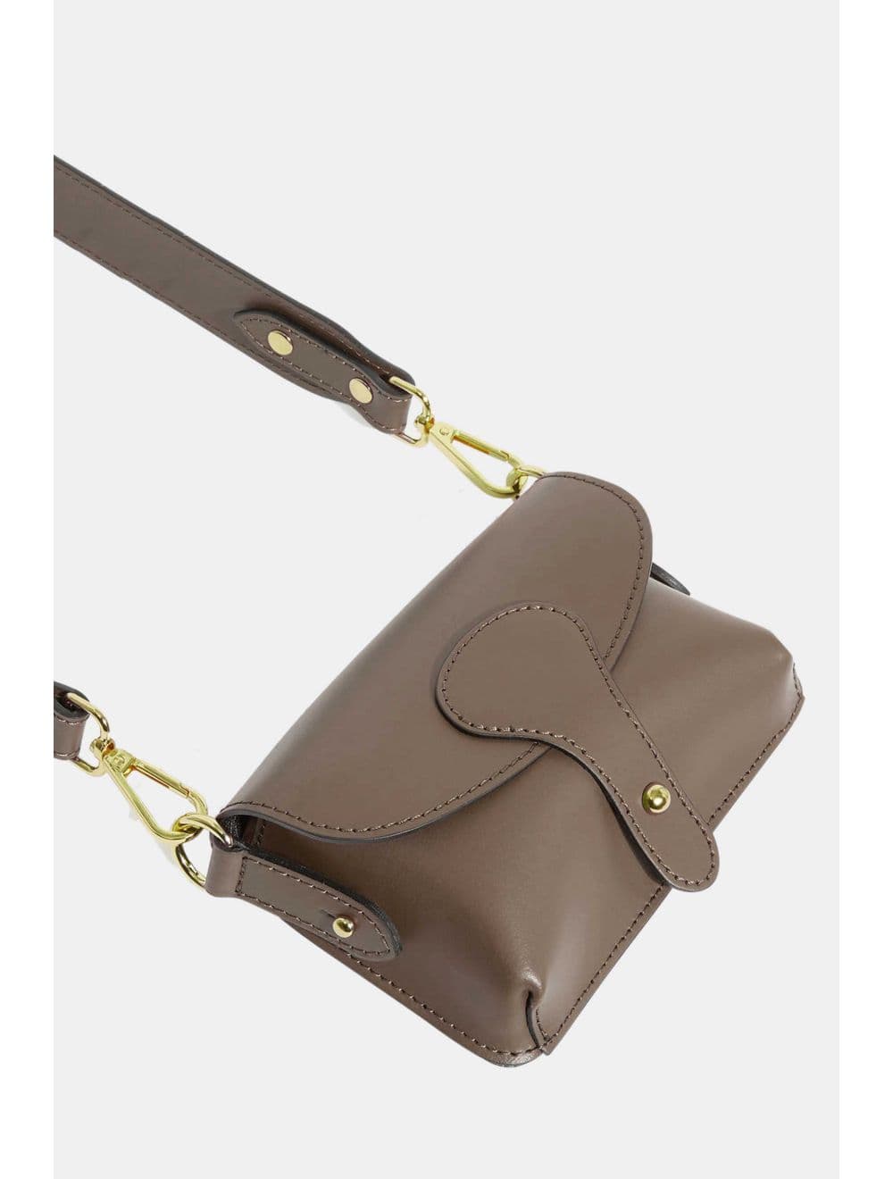 Sac pochette banane en croûte de cuir de vachette lisse-3968 PHILOMENE -TAUPE FONCÉ — vue 5