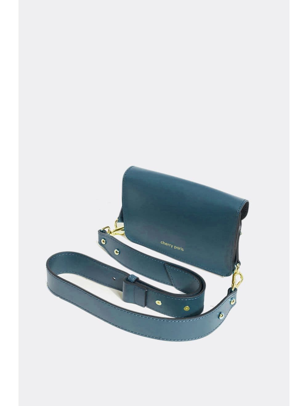 Sac pochette banane en croûte de cuir de vachette lisse-3968 PHILOMENE-PETROLE — vue 4