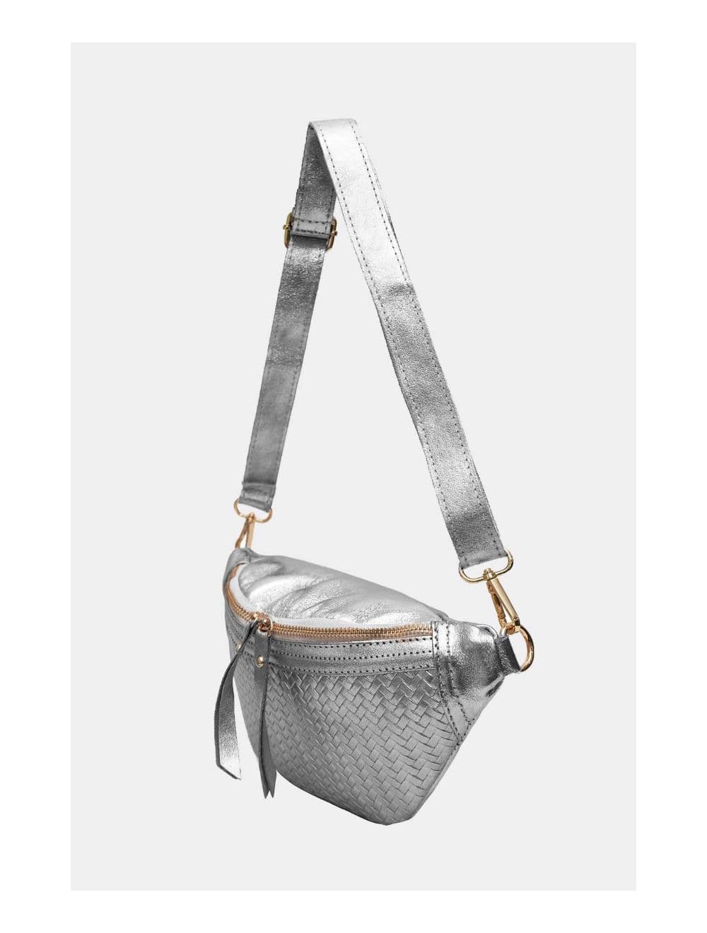 Sac Banane Croûte Cuir Vachette Métallisé Tressé  4107 SCARLETT-Argent — vue 3