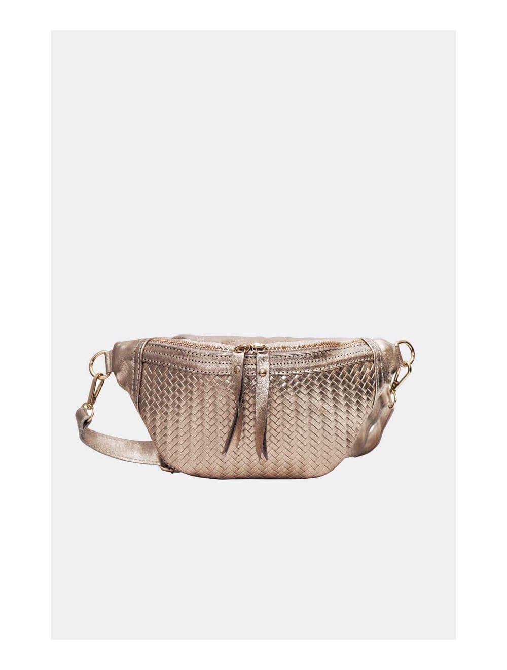 Sac Banane Croûte Cuir Vachette Métallisé Tressé  4107 SCARLETT-Etain — vue 4