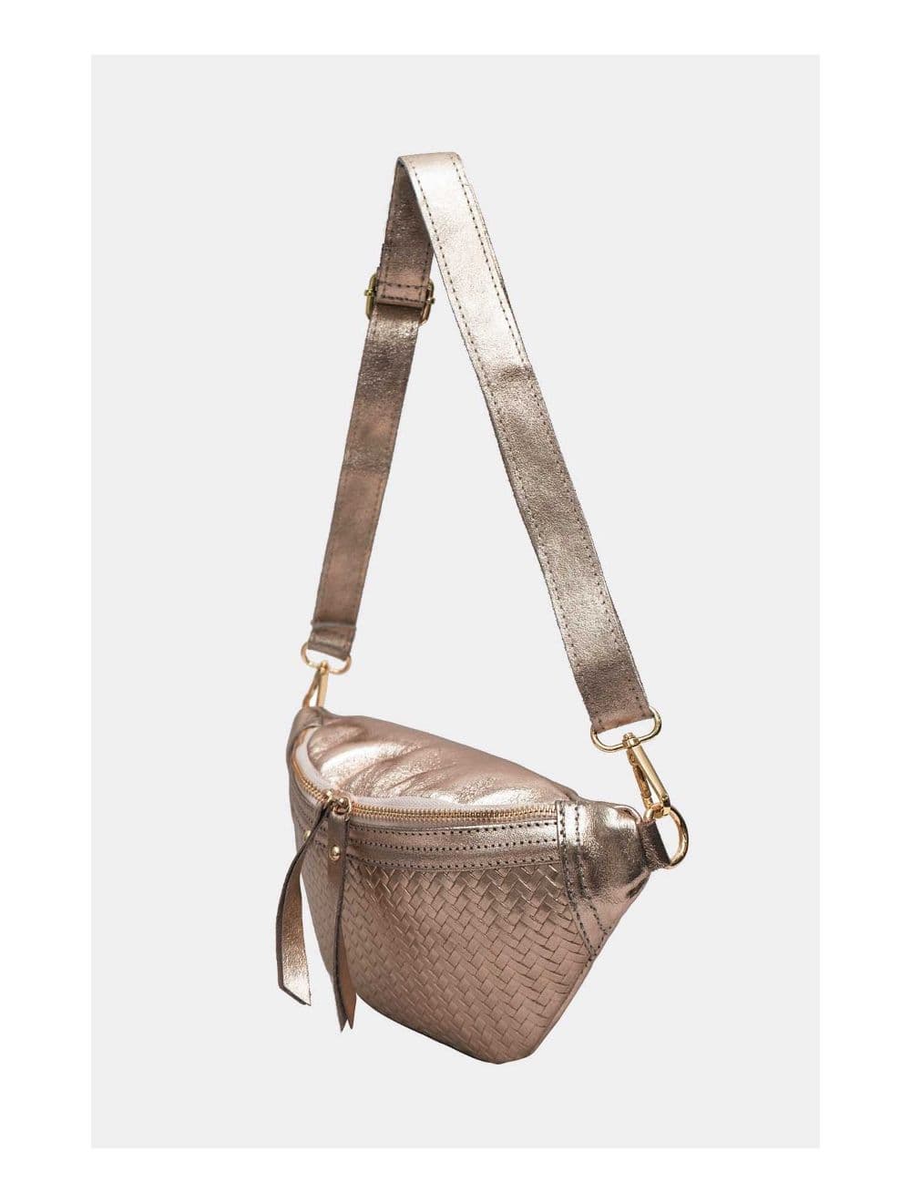 Sac Banane Croûte Cuir Vachette Métallisé Tressé  4107 SCARLETT-Etain — vue 5