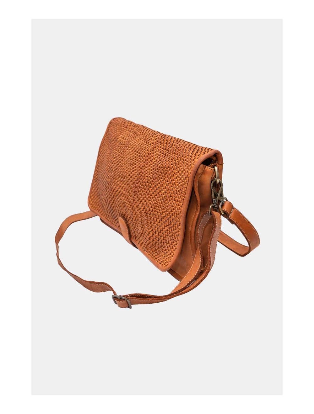 Sac Besace Porté Croisé et épaule En Cuir Vachette Tressé IRINA 4115-Camel — vue 3