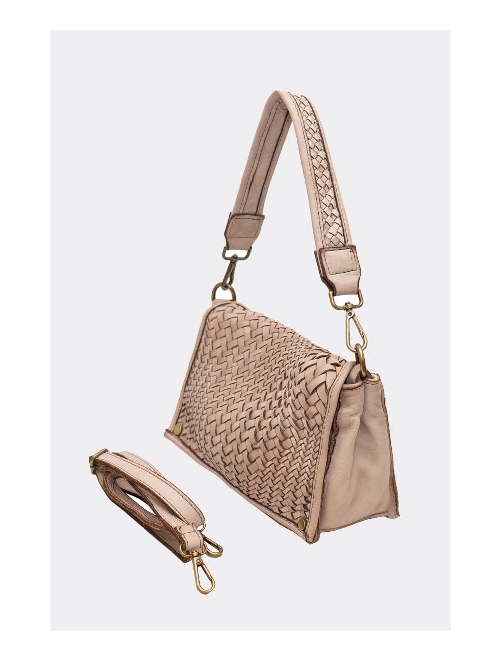 Sac Besace Porté Croisé et épaule En Cuir Vachette Tressé MIRA 4114-Taupe — vue 3