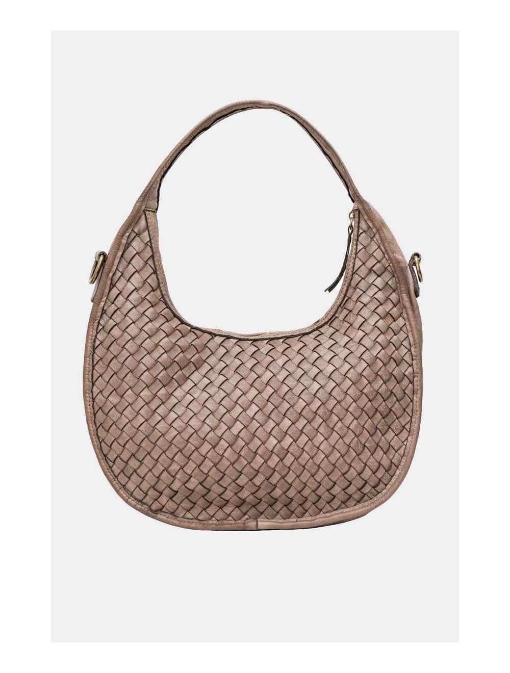 Sac Hobbo En Croûte Cuir Vachette Tressé-MELUSINE 4113-Taupe — vue 2