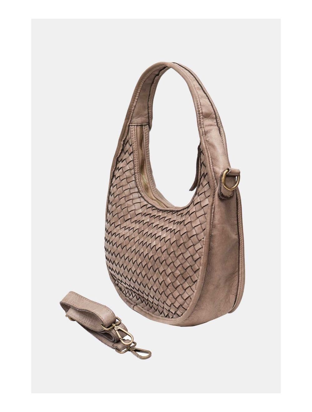 Sac Hobbo En Croûte Cuir Vachette Tressé-MELUSINE 4113-Taupe — vue 3