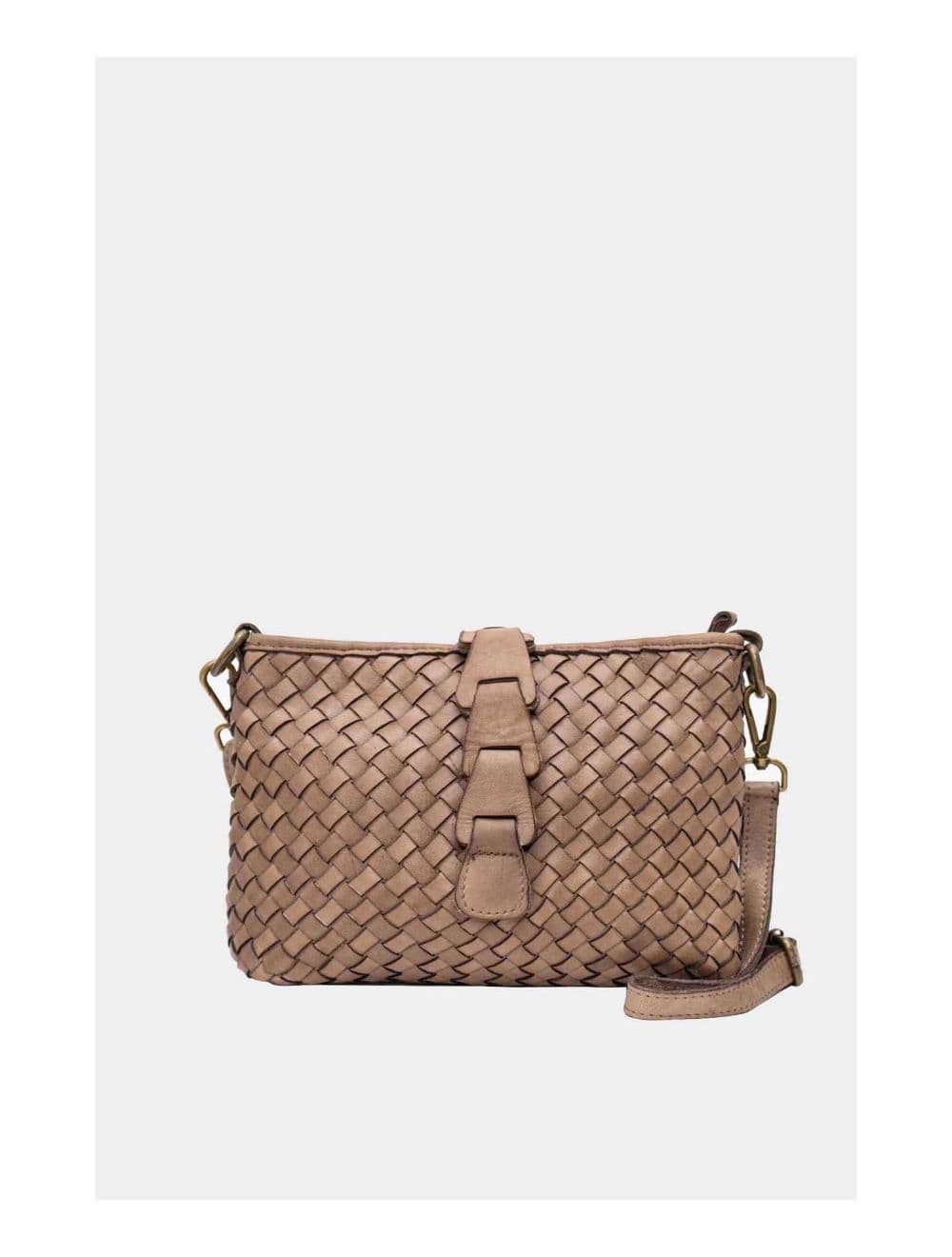 Sac Porté Croisé en Cuir Vachette Tressé TOSCANE 4112-Taupe — vue 3