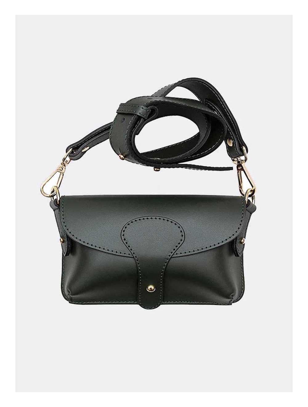 Sac pochette banane en croûte de cuir de vachette lisse-PHILOMENE 3968-VERT