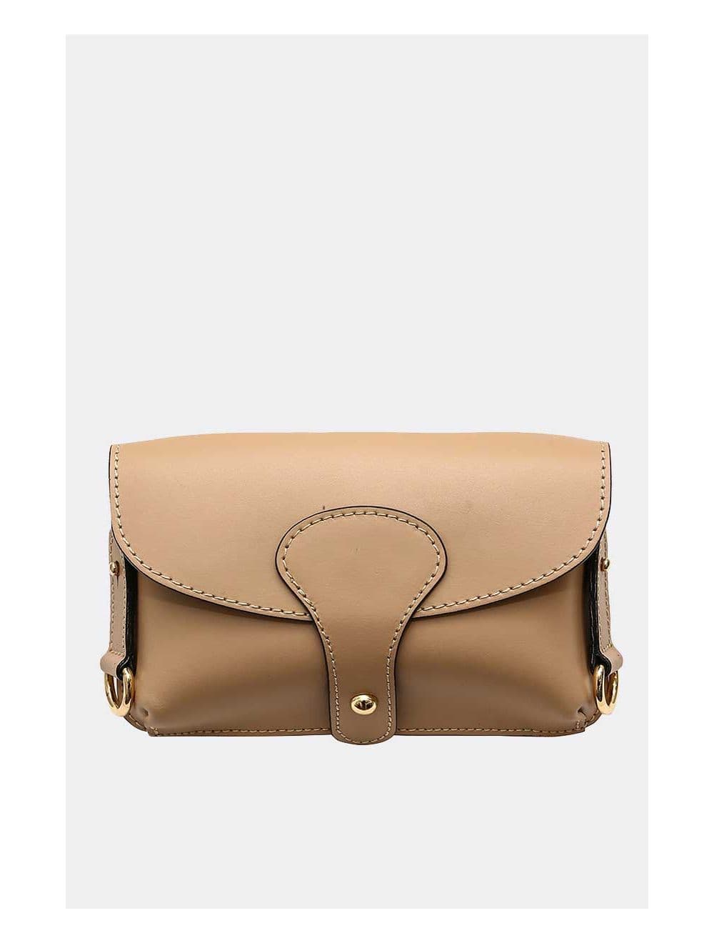 Sac pochette banane en croûte de cuir de vachette lisse-PHILOMENE 3968-SABLE