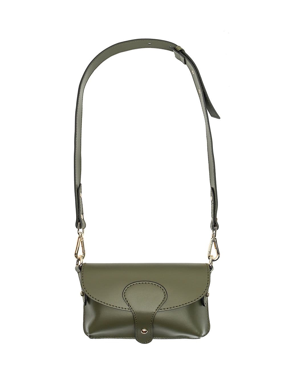 Sac pochette banane en croûte de cuir de vachette lisse-3968-Kaki